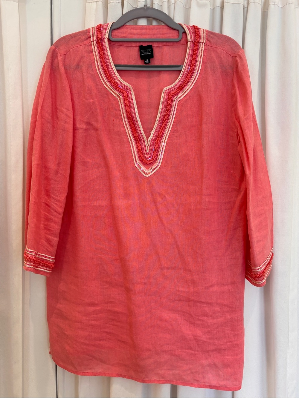 Blue Saks 5th Ave Coral Embroidered V-Neck Tunic
